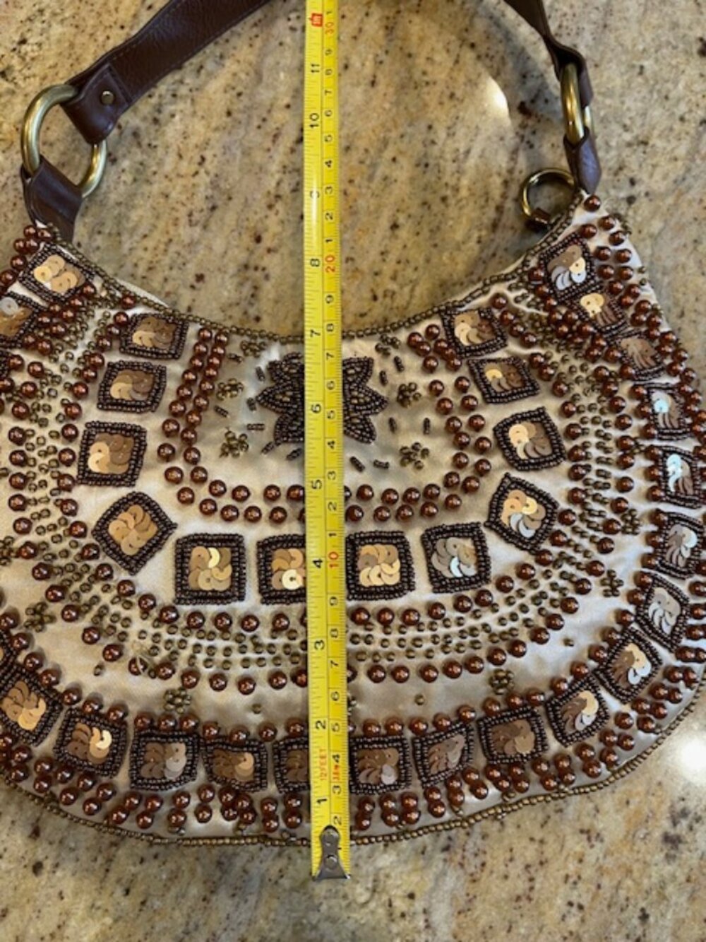 Vintage The Limited Shoulder Strap Beaded Purse Espresso Gold Colors Boho - Picture 10 of 15
